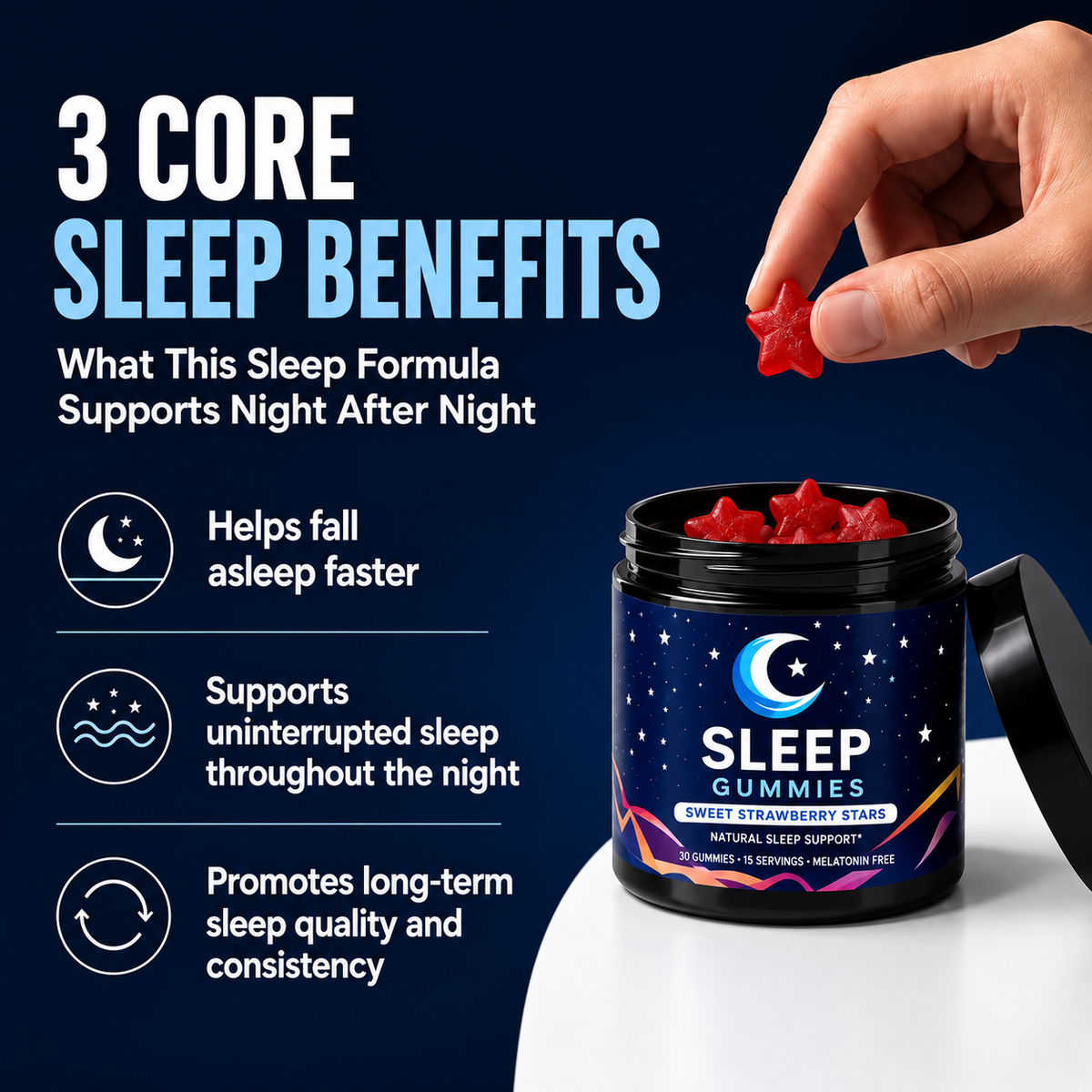 Natural Sleep Support Gummies – Melatonin-Free Strawberry Stars