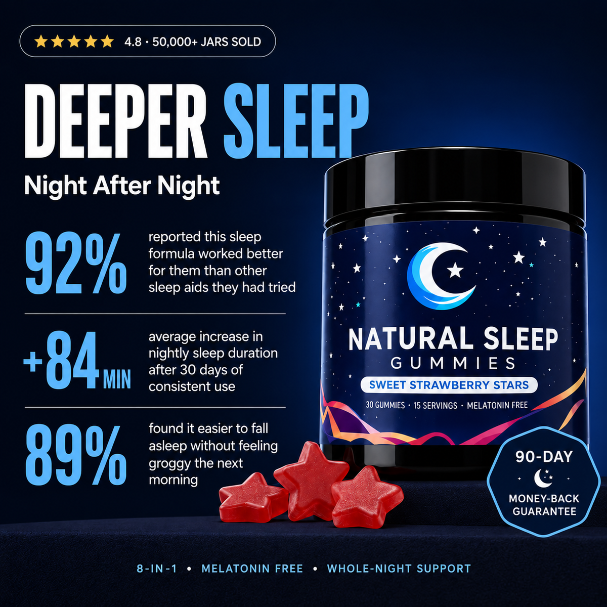 Natural Sleep Support Gummies – Melatonin-Free Strawberry Stars